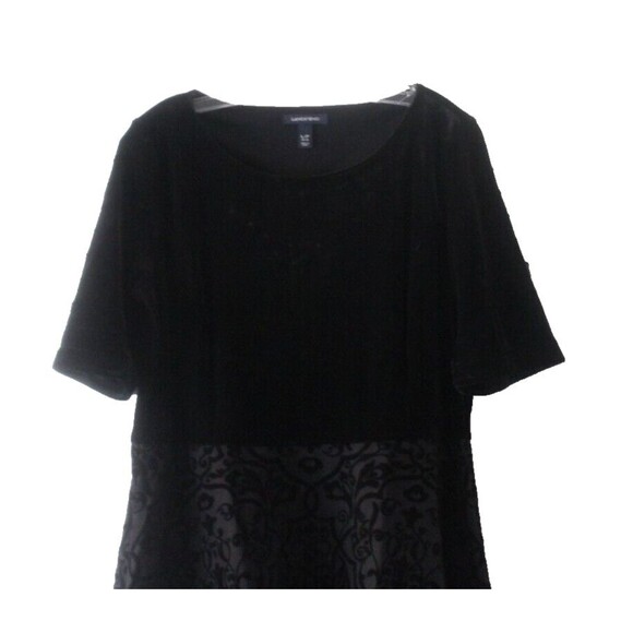 Lands End Dress Black Velvet Bodice Flocked Flared Skirt Size Petite Large - Picture 2 of 5